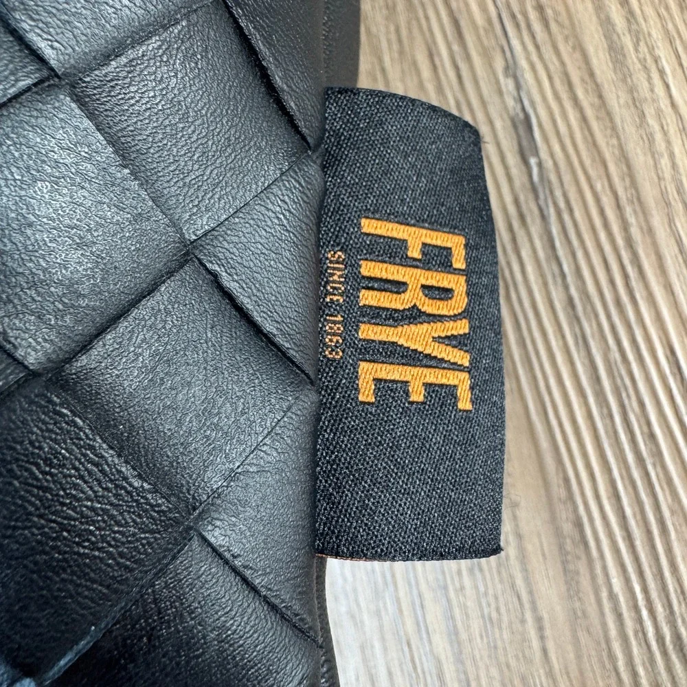 Frye Black Woven Faux Leather Decorative Throw Pillow Accent Home Decor 14